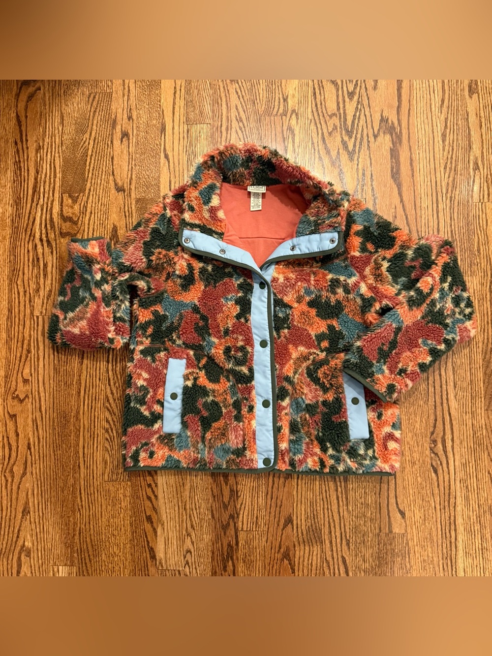 L.L.Bean Sherpa Fleece Jacket Sienna Brick Camo Print Women’s Size Large